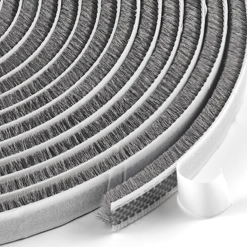 Weather Stripping for Doors and Windows, Brush Seal Strip, Strong Adhesive, Weatherproof, Dustproof, Soundproof, Noise and Wind Blocker, Gap Filler, Window Insert, Grey, 0.35 in x 0.20 in x 16.5 FT in Saudi Arabia