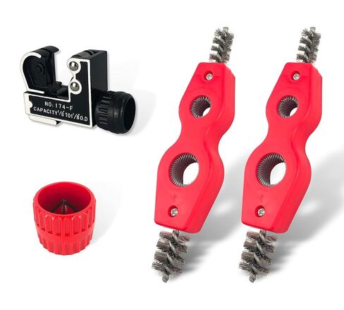 [حزمة من 4 قطع] قاطع أنابيب نحاسية، مخرطة، منظف أنابيب نحاسية، أداة إزالة حواف الأنبوب، فرشاة تنظيف للتركيبات والأنابيب مقاس 1/2 بوصة و3/4 بوصة in Kuwait