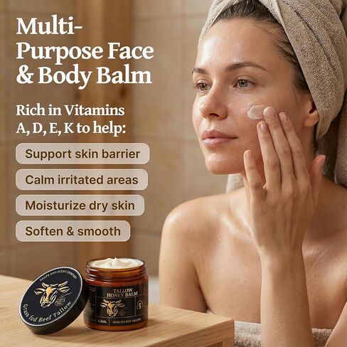 بلسم عسل لحم البقر الذي يتغذى على العشب للوجه مع شمع العسل - غني بالفيتامينات A وD وE وK وتغذية وجهك وجسمك - 4.2 أونصة (معطرة) in Kuwait