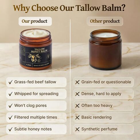 بلسم عسل لحم البقر الذي يتغذى على العشب للوجه مع شمع العسل - غني بالفيتامينات A وD وE وK وتغذية وجهك وجسمك - 4.2 أونصة (معطرة) in Kuwait