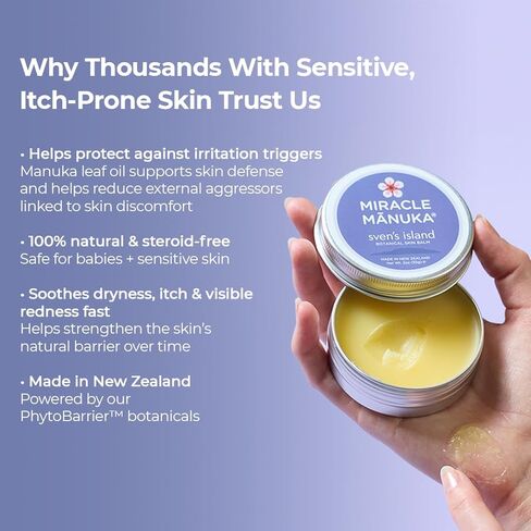 جزيرة سفين ميراكل مانوكا - بلسم طبيعي للبشرة (3.5 أونصة) | كريم الأكزيما الخالي من الستيرويد والبلسم المعجزة | معتمد من أطباء الجلدية | بزيت أوراق المانوكا | للبشرة الجافة والحساسة | صنع في نيوزيلندا in Kuwait