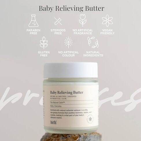 Birth's Baby Eczema Butter | Steroid-Free | Natural Cocoa Seed Butter with Colloidal Oatmeal | Itchy & Irritated Skin | Non-Greasy Formula to Soothe Rashes & Dryness | Sensitive Skin | 4oz 113 ml in Kuwait