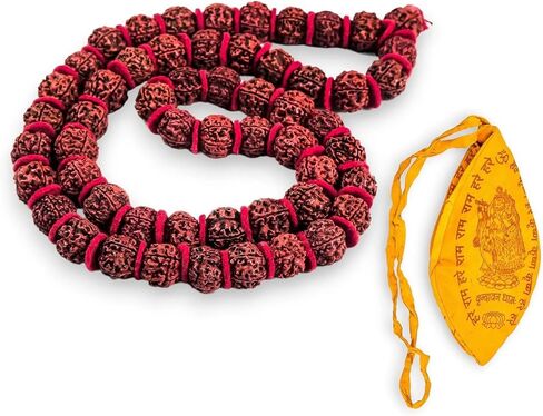 LoveNspire Certified Rudraksha Kantha Mala + Japa Bag Gaumukhi 5 Face (panchmukhi) Himalayan Authentic Genuine Rudraksh Rosary Garland Jaap Religious Tibetan Mala Beads Necklace - Puja Yoga Meditation in Saudi Arabia