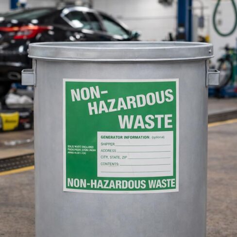 ملصقات نفايات غير خطرة، مقاس 6 × 6 بوصات، أخضر/أبيض، فينيل ذاتي اللصق، عبوة من 25 قطعة in Kuwait