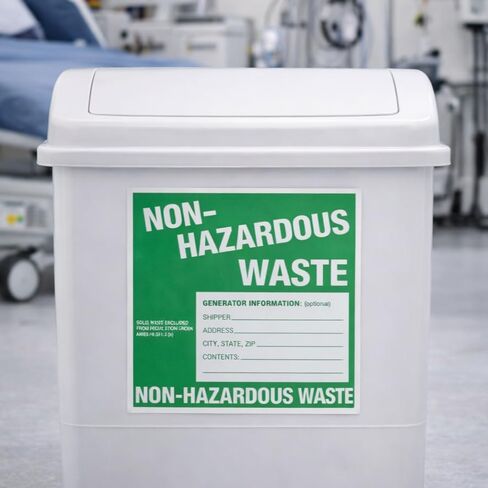 ملصقات نفايات غير خطرة، مقاس 6 × 6 بوصات، أخضر/أبيض، فينيل ذاتي اللصق، عبوة من 25 قطعة in Kuwait