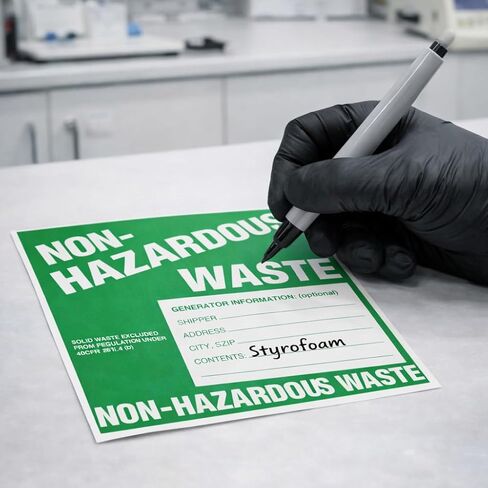 ملصقات نفايات غير خطرة، مقاس 6 × 6 بوصات، أخضر/أبيض، فينيل ذاتي اللصق، عبوة من 25 قطعة in Kuwait