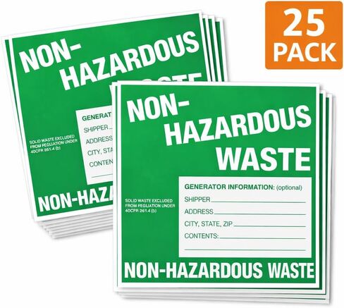 ملصقات نفايات غير خطرة، مقاس 6 × 6 بوصات، أخضر/أبيض، فينيل ذاتي اللصق، عبوة من 25 قطعة in Kuwait