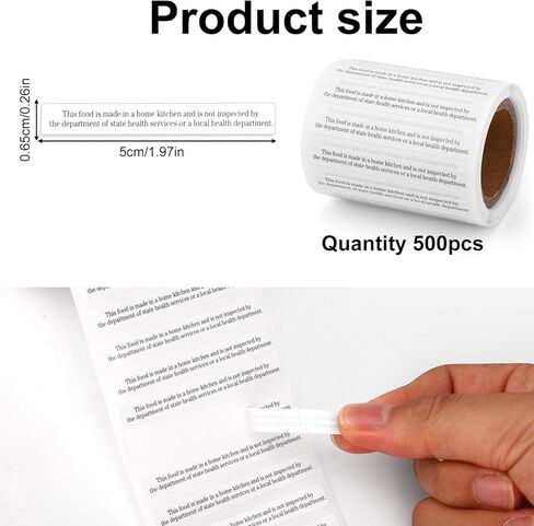 500 Count Cottage Food Law Labels Stickers, 5x0.65cm/1.97x0.26in Thermal Printed Paper Made in A Home Kitchen Inspection Statement Self-Adhesive Ingredient Baking Labels for Homemade Food Packaging in Kuwait