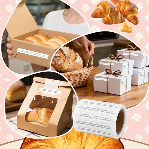 500 Count Cottage Food Law Labels Stickers, 5x0.65cm/1.97x0.26in Thermal Printed Paper Made in A Home Kitchen Inspection Statement Self-Adhesive Ingredient Baking Labels for Homemade Food Packaging in Kuwait