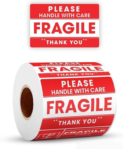 StickerJet Fragile Handle with Care Stickers Roll – (500 Labels, 2"x3") Bright Shipping and Packaging Labels with Strong Adhesive – Made in USA in Kuwait