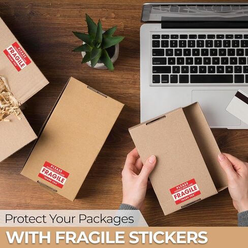 StickerJet Fragile Handle with Care Stickers Roll – (500 Labels, 2"x3") Bright Shipping and Packaging Labels with Strong Adhesive – Made in USA in Kuwait