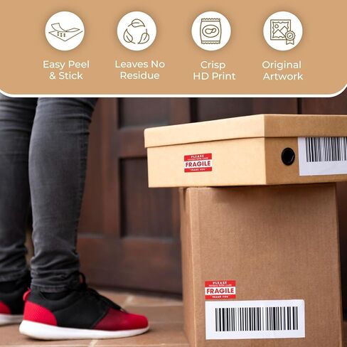 StickerJet Fragile Handle with Care Stickers Roll – (500 Labels, 2"x3") Bright Shipping and Packaging Labels with Strong Adhesive – Made in USA in Kuwait