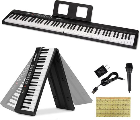 بيانو كهربائي محمول من MOSEN 88 مفتاحًا، لوحة مفاتيح بيانو كاملة الحجم حساسة شبه مرجحة، حزمة مع ميكروفون، شاشة LCD، USB MIDI، مسند موسيقى، ملصق، للسفر المنزلي للمبتدئين in Kuwait