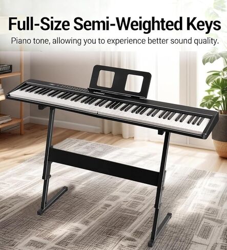 بيانو كهربائي محمول من MOSEN 88 مفتاحًا، لوحة مفاتيح بيانو كاملة الحجم حساسة شبه مرجحة، حزمة مع ميكروفون، شاشة LCD، USB MIDI، مسند موسيقى، ملصق، للسفر المنزلي للمبتدئين in Kuwait