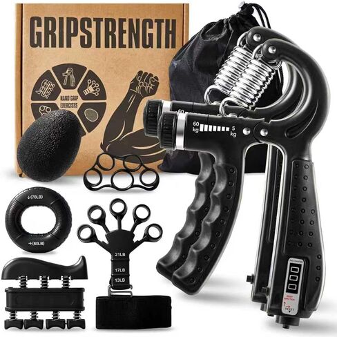طقم تدريب قوة القبضة مكون من 7 قطع، مقابض مقاومة للساعد قابلة للتعديل، ممددات الأصابع، حلقة قبضة، كرة ضغط اليد، تمارين الأصابع، دليل المستخدم، مناسبة لتدريب اليد، مناسبة للجميع in Kuwait