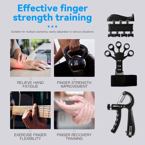 طقم تدريب قوة القبضة مكون من 7 قطع، مقابض مقاومة للساعد قابلة للتعديل، ممددات الأصابع، حلقة قبضة، كرة ضغط اليد، تمارين الأصابع، دليل المستخدم، مناسبة لتدريب اليد، مناسبة للجميع in Kuwait