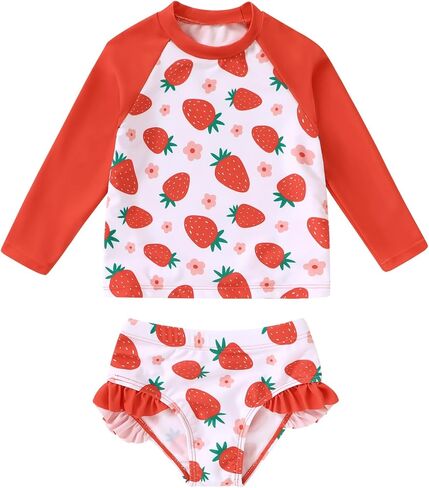 Kids Toddler Girls Swimsuit Long Sleeve Round Neck 2-Piece Bathing Suits with UPF 50+ Sun Protection 4-8T in Saudi Arabia