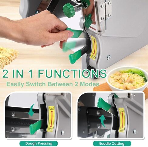 Commercial Electric Pasta Maker,2-in-1 Automatic Noodle Machine+ 2mm 6mm Noodle Flat Noodle Cutter/0.12-18mm Thickness Adjustable,750w Heavy Duty Dough Roller in Saudi Arabia