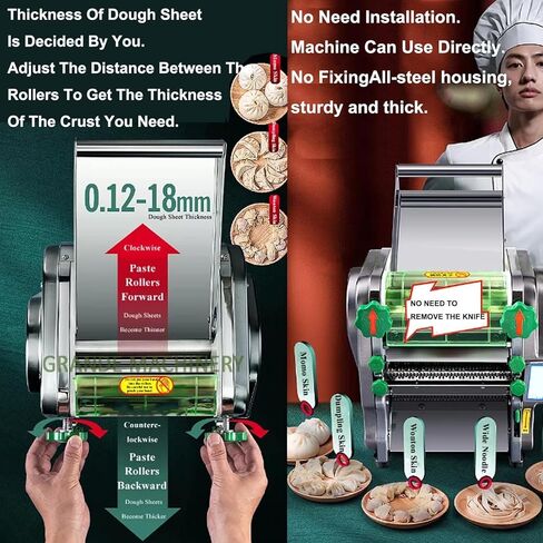 Electric Pasta Maker,Automatic Commercial Noodle Machine,Fresh Pasta Dough Roller 3/9mm Noodle Flat Noodle Cutter/0.12-18mm Thickness Adjustable-25kg Flour/H in Saudi Arabia