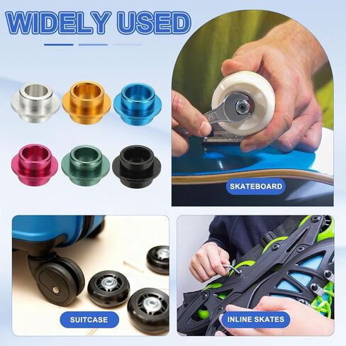 Inline Skate Bearing Bushing Spacers, Skate Axles Shaft Spacers Roller Bushing Gasket Wheel Center Bearing Fitting for (Skating/Skateboard) 8mm & 12 Pcs & Aluminum & 3 Colors-Set 2 in Saudi Arabia