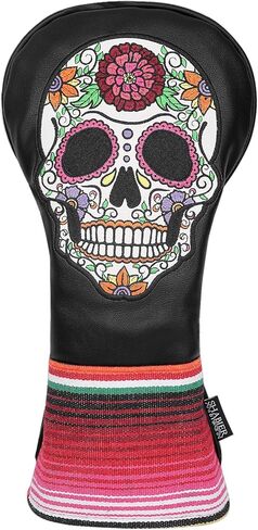 SHABIER Green Golf Hybrid Headcover with Rose Embroidery Sugar Skull Design for Golf Club in Saudi Arabia
