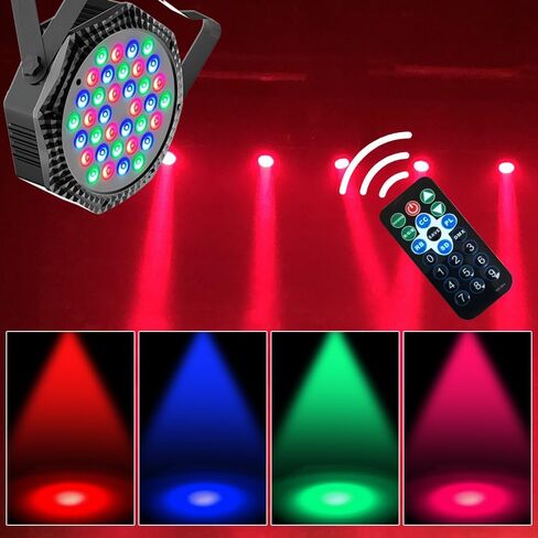 36LED Par Light، 9-Mode RGB DJ Stage Lights مع جهاز التحكم عن بعد، أضواء ستروب لتنشيط الصوت، مصابيح علوية داخلية لموسيقى عيد الميلاد والمراقص والرقص وحفلات الزفاف (عبوتان) in Kuwait