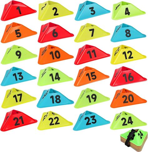 24 Pack Numbered Sports Cones, 1-24 Soccer Training Cones Flexible Agility Cone Soft Field Cone for Gym Games Sports Training Equipment in Saudi Arabia