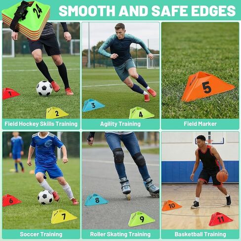 24 Pack Numbered Sports Cones, 1-24 Soccer Training Cones Flexible Agility Cone Soft Field Cone for Gym Games Sports Training Equipment in Saudi Arabia