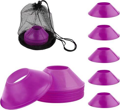 25pcs Soccer Cones for Training, Training Cones Soccer with Mesh Bag Flexible Agility Practice Field Markers for Basketball Skating Sports (Purple) in Saudi Arabia