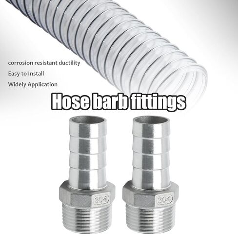 MDEOOSKY 2 Pcs Stainless Steel Hose Barb Fitting, 1 Inch to 1 Inch Male Barb Connectors, Straight Stainless Steel Pipe Fittings for Air Gas Fuel in Saudi Arabia