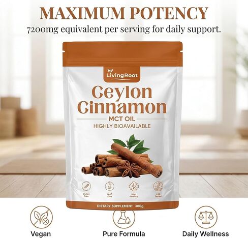 قرفة سيلان من ليفينغ روت مصنوعة من زيت Mct، ومسحوق قرفة ليفينغ روت سيلان، ومستخلص عشبي عالي التوافر بيولوجيًا | غير معدل وراثيًا، خالي من الغلوتين (1 قطعة) in Kuwait
