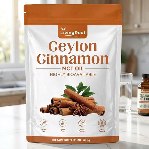 قرفة سيلان من ليفينغ روت مصنوعة من زيت Mct، ومسحوق قرفة ليفينغ روت سيلان، ومستخلص عشبي عالي التوافر بيولوجيًا | غير معدل وراثيًا، خالي من الغلوتين (1 قطعة) in Kuwait