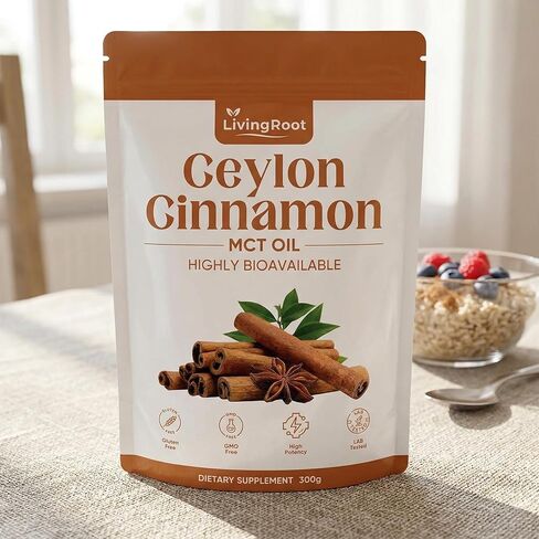 قرفة سيلان من ليفينغ روت مصنوعة من زيت Mct، ومسحوق قرفة ليفينغ روت سيلان، ومستخلص عشبي عالي التوافر بيولوجيًا | غير معدل وراثيًا، خالي من الغلوتين (1 قطعة) in Kuwait