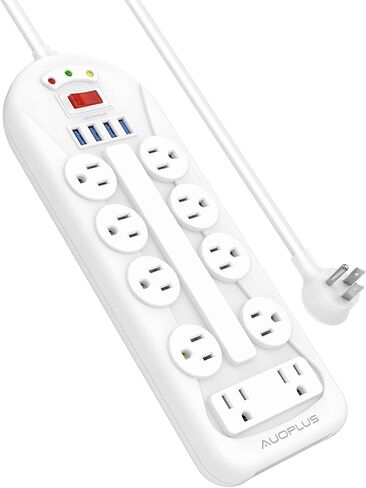 قطاع الطاقة AUOPLUS Surge Protector - 6 منافذ مع 3 منافذ USB، سلك تمديد 5FT، غطاء منافذ توصيل مسطحة لشرائط الطاقة مع حماية من الحمل الزائد للمنزل والمكتب والسفر in Kuwait