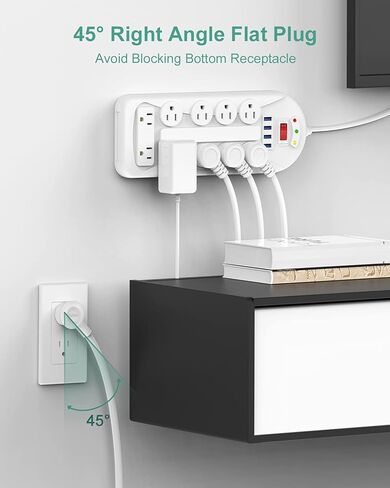 قطاع الطاقة AUOPLUS Surge Protector - 6 منافذ مع 3 منافذ USB، سلك تمديد 5FT، غطاء منافذ توصيل مسطحة لشرائط الطاقة مع حماية من الحمل الزائد للمنزل والمكتب والسفر in Kuwait