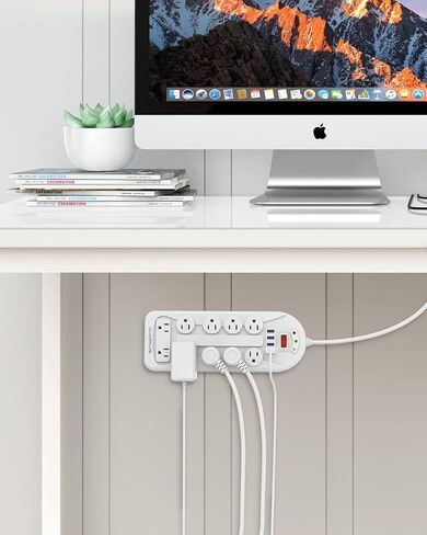 قطاع الطاقة AUOPLUS Surge Protector - 6 منافذ مع 3 منافذ USB، سلك تمديد 5FT، غطاء منافذ توصيل مسطحة لشرائط الطاقة مع حماية من الحمل الزائد للمنزل والمكتب والسفر in Kuwait