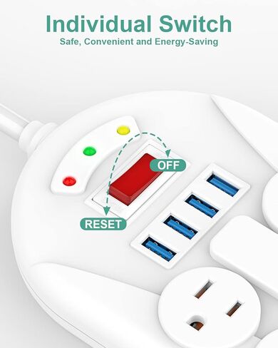 قطاع الطاقة AUOPLUS Surge Protector - 6 منافذ مع 3 منافذ USB، سلك تمديد 5FT، غطاء منافذ توصيل مسطحة لشرائط الطاقة مع حماية من الحمل الزائد للمنزل والمكتب والسفر in Kuwait