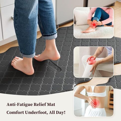 ترقية سجادات المطبخ المنقوشة على شكل صدفي للأرضية قطعتين مبطنة ومضادة للتعب ومضادة للتعب وسجاد المطبخ من الإسفنج المقاوم للماء وغير قابلة للانزلاق وقابلة للغسل وبساط مريح للغسيل في حوض المكتب، أسود in Kuwait