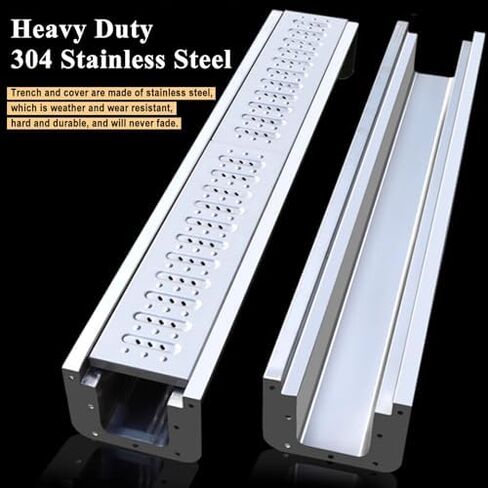 Heavy Duty 116cm Deep Profile Trench Drain - 304 Stainless Steel Channel Drain for Commercial Use, Indoor/Outdoor Floor Drain with Grate Covers (15x15cm) in Kuwait