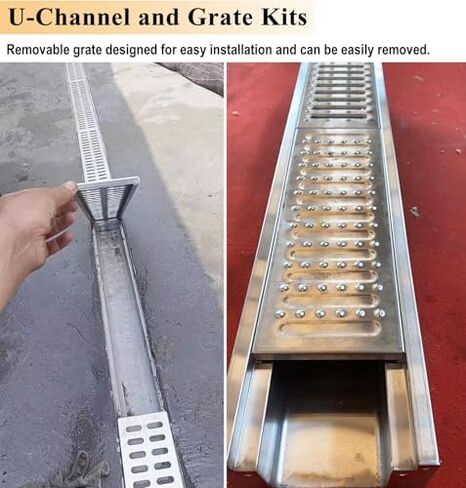 Heavy Duty 116cm Deep Profile Trench Drain - 304 Stainless Steel Channel Drain for Commercial Use, Indoor/Outdoor Floor Drain with Grate Covers (15x15cm) in Kuwait