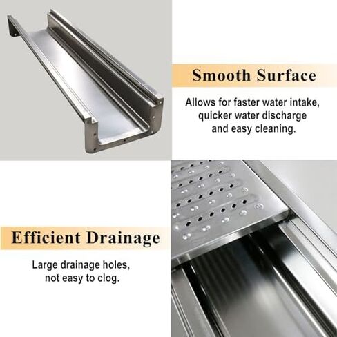 Heavy Duty 116cm Deep Profile Trench Drain - 304 Stainless Steel Channel Drain for Commercial Use, Indoor/Outdoor Floor Drain with Grate Covers (15x15cm) in Kuwait