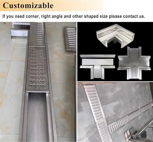 Heavy Duty 116cm Deep Profile Trench Drain - 304 Stainless Steel Channel Drain for Commercial Use, Indoor/Outdoor Floor Drain with Grate Covers (15x15cm) in Kuwait
