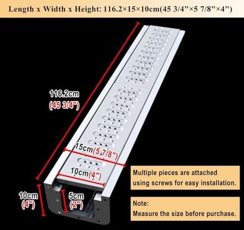Heavy Duty 116cm Deep Profile Trench Drain - 304 Stainless Steel Channel Drain for Commercial Use, Indoor/Outdoor Floor Drain with Grate Covers (15x15cm) in Kuwait