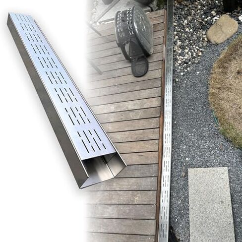 Outdoor Metal Drainage Trench Grate System, 39.4in Channel Drain Kit for Garden, Durable Floor Drain with Grate, 100cm Long (5x3cm / 2x1.1) in Kuwait
