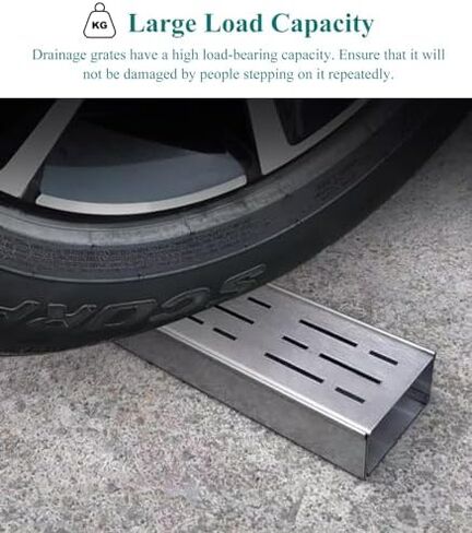 Outdoor Metal Drainage Trench Grate System, 39.4in Channel Drain Kit for Garden, Durable Floor Drain with Grate, 100cm Long (5x3cm / 2x1.1) in Kuwait