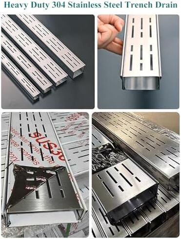 Outdoor Metal Drainage Trench Grate System, 39.4in Channel Drain Kit for Garden, Durable Floor Drain with Grate, 100cm Long (5x3cm / 2x1.1) in Kuwait