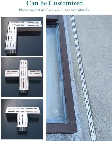 Outdoor Metal Drainage Trench Grate System, 39.4in Channel Drain Kit for Garden, Durable Floor Drain with Grate, 100cm Long (5x3cm / 2x1.1) in Kuwait