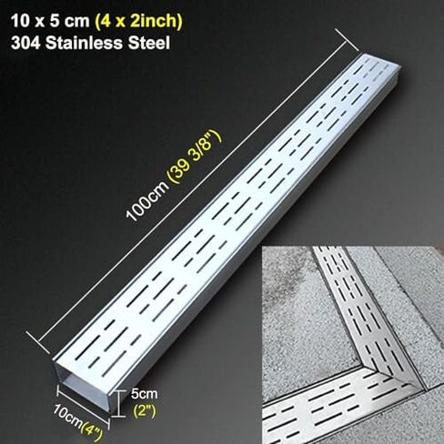Outdoor Metal Drainage Trench Grate System, 39.4in Channel Drain Kit for Garden, Durable Floor Drain with Grate, 100cm Long (5x3cm / 2x1.1) in Kuwait