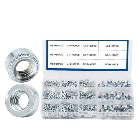 Zkensh-Bolts 450 قطعة من صامولة التثبيت الذاتي المصنوعة من الفولاذ المطلي بالزنك M3 M4 M5 M6 PEM مجموعة متنوعة من صامولة التثبيت بالضغط، تستخدم على نطاق واسع in Kuwait