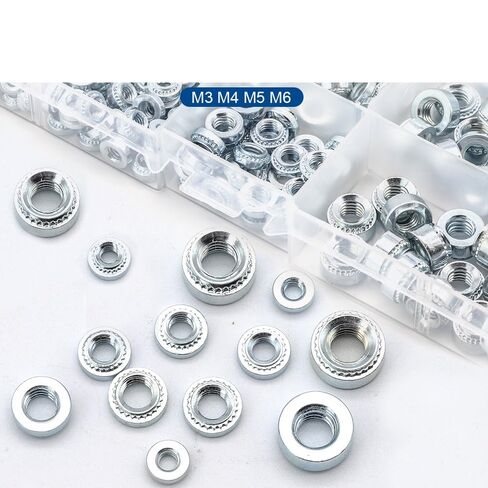 Zkensh-Bolts 450 قطعة من صامولة التثبيت الذاتي المصنوعة من الفولاذ المطلي بالزنك M3 M4 M5 M6 PEM مجموعة متنوعة من صامولة التثبيت بالضغط، تستخدم على نطاق واسع in Kuwait